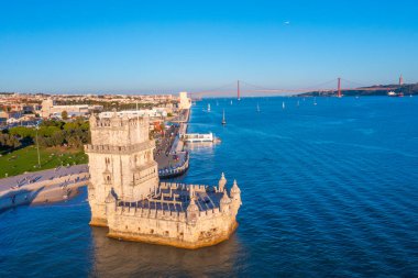Portekiz, Lizbon 'daki Torre de Belem' in hava görüntüsü.