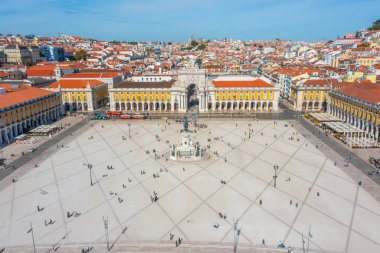 Lizbon, Portekiz 'de Praca do comercio' nun hava görüntüsü..