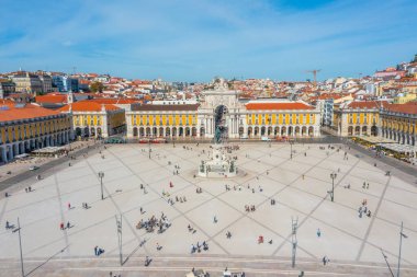 Lizbon, Portekiz 'de Praca do comercio' nun hava görüntüsü..