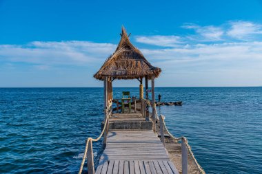 Bulgaristan 'ın Balchik kentinde Karadeniz' e giden iskele.