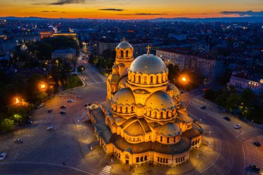 Bulgaristan 'ın Sofya kentindeki Alexander Nevski katedralinin hava manzarası