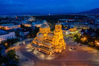 Bulgaristan 'ın Sofya kentindeki Alexander Nevski katedralinin hava manzarası