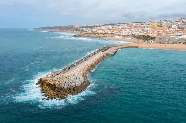 Letecký Pohled Betonové Molo Ericeiře Portugalsko — Stock fotografie