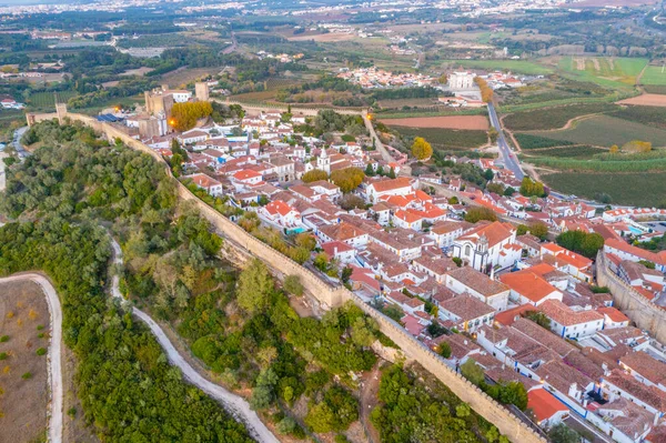 Vista Panorámica Atardecer Ciudad Obidos Portugal — Foto de Stock