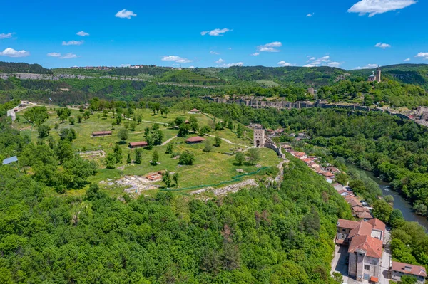 Aerial View Tsarevets Trapezitsa Fortresses Veliko Tarnovo Bulgaria — стоковое фото