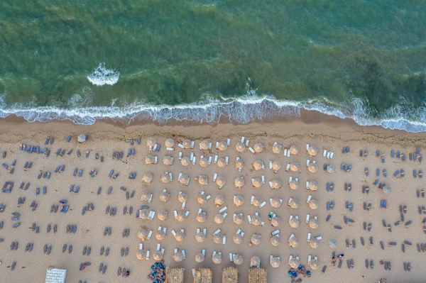 Overhead View Reed Parasols Shkorpilovtsi Beach Bulgaria — стоковое фото