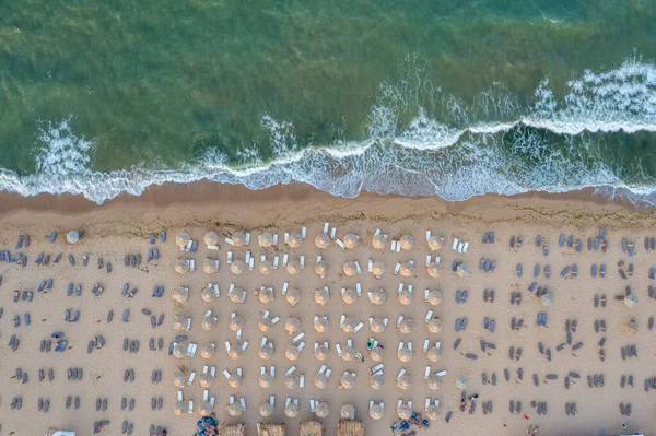 Overhead View Reed Parasols Shkorpilovtsi Beach Bulgaria — стоковое фото