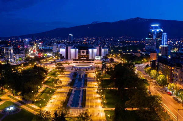 Sonnenuntergang Luftaufnahme Des Nationalen Kulturpalastes Sofia Bulgarien — Stockfoto