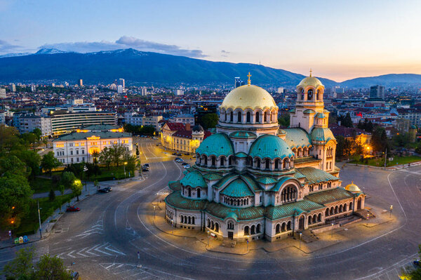 Aerial view of Alexander Nevski cathedral in Sofia, Bulgaria