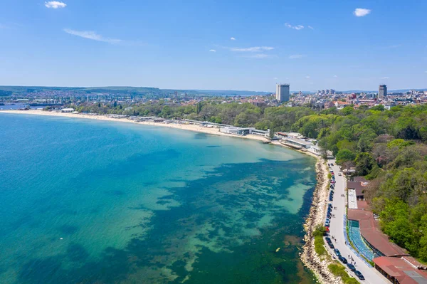 Luftaufnahme Des Zentralen Strandes Der Bulgarischen Stadt Varna — Stockfoto