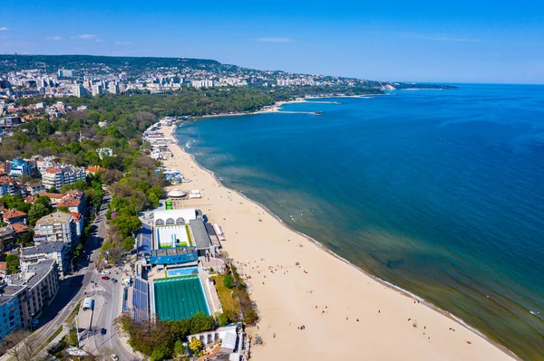 Luchtfoto Van Het Centrale Strand Van Bulgaarse Stad Varna — Stockfoto