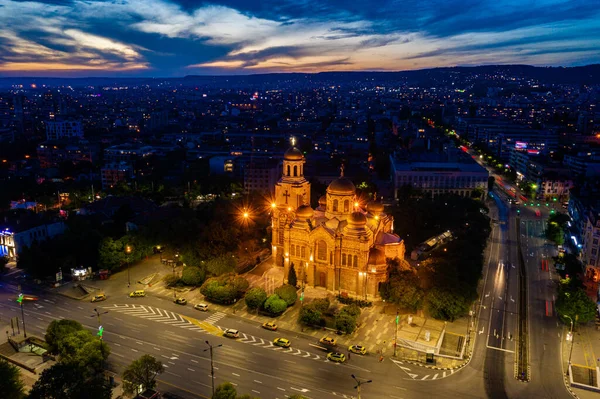 Sunset view of the Dormition of the Theotokos Cathedral in Varna, Bulgaria