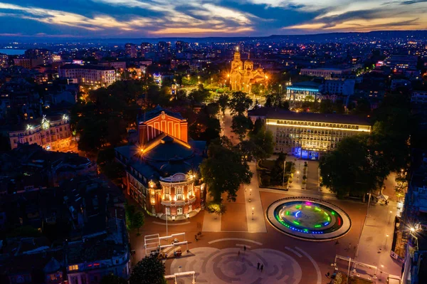 Sonnenuntergang Luftaufnahme Des Unabhängigkeitsplatzes Varna Bulgarien — Stockfoto