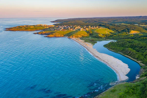 Solnedgång Antenn Utsikt Över Veleka Stranden Bulgarien — Stockfoto