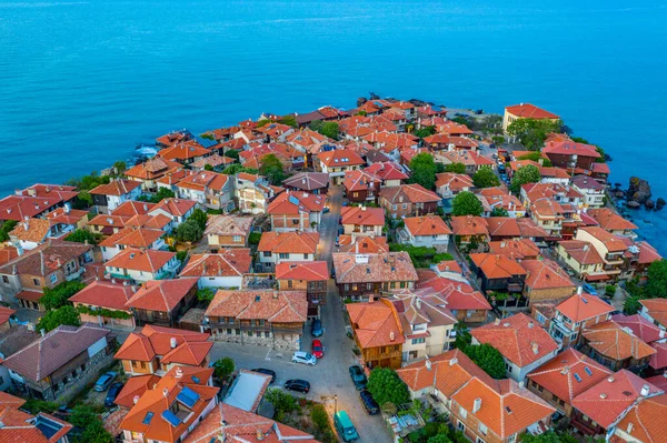 Zonsondergang Luchtfoto Van Bulgaarse Stad Sozopol — Stockfoto