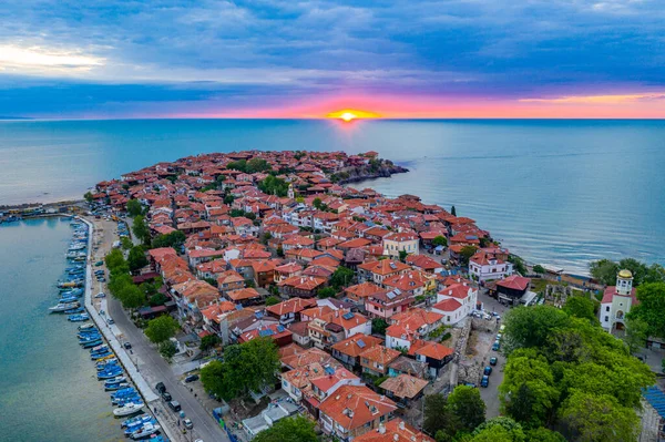 Zonsopgang Luchtfoto Van Bulgaarse Stad Sozopol — Stockfoto