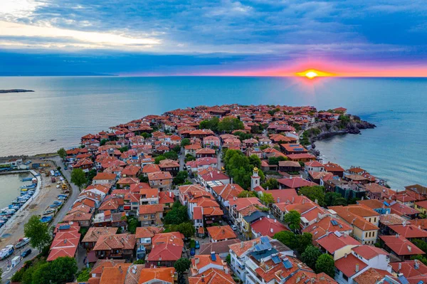 Nascer Sol Vista Aérea Cidade Búlgara Sozopol — Fotografia de Stock