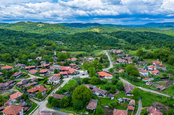 Aerial view of traditional Brashlyan village in Bulgaria