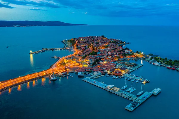 Zonsondergang Luchtfoto Van Bulgaarse Stad Nessebar — Stockfoto