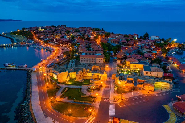 Zonsondergang Luchtfoto Van Bulgaarse Stad Nessebar — Stockfoto