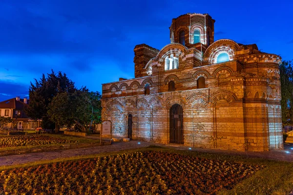 Vista Nocturna Iglesia Cristo Pantokrator Nessebar Bulgaria — Foto de Stock