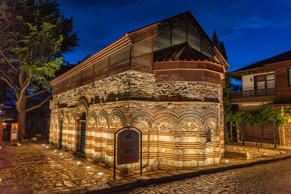 Vista Noturna Igreja Santo Salvador Sveti Spas Nessebar Bulgária — Fotografia de Stock