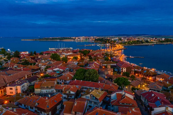 Zonsopgang Luchtfoto Van Bulgaarse Stad Nessebar — Stockfoto