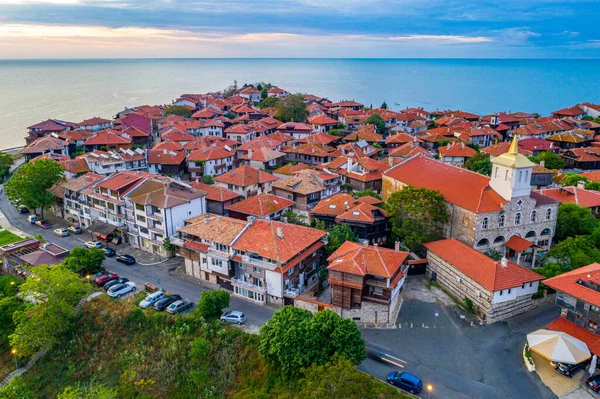 Salida Del Sol Vista Aérea Ciudad Búlgara Nessebar —  Fotos de Stock