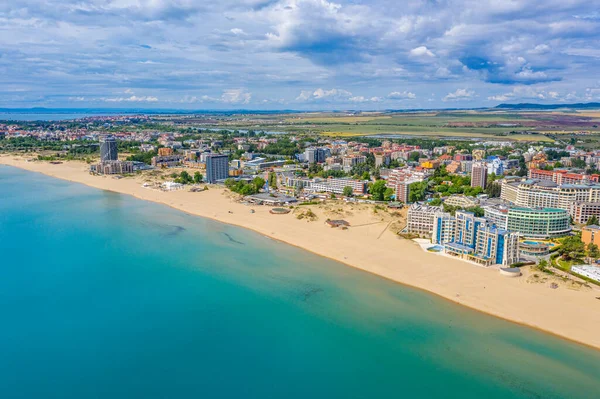 Widok Lotu Ptaka Słoneczną Plażę Popularny Ośrodek Wypoczynkowy Bułgarii — Zdjęcie stockowe