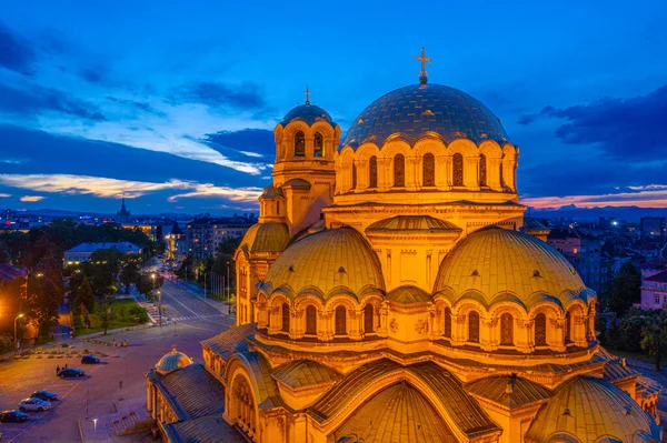 Vue Aérienne Nocturne Cathédrale Alexandre Nevski Sofia Bulgarie — Photo