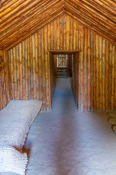 Reconstruction Medieval Wooden Shed Samouil Fortress Bulgaria — ストック写真