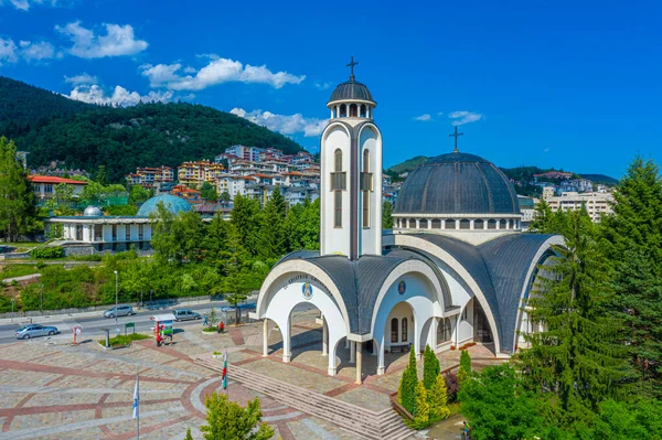 Légi Kilátás Templom Szent Vissarion Smolenski Planetárium Smolyban Bulgária — Stock Fotó