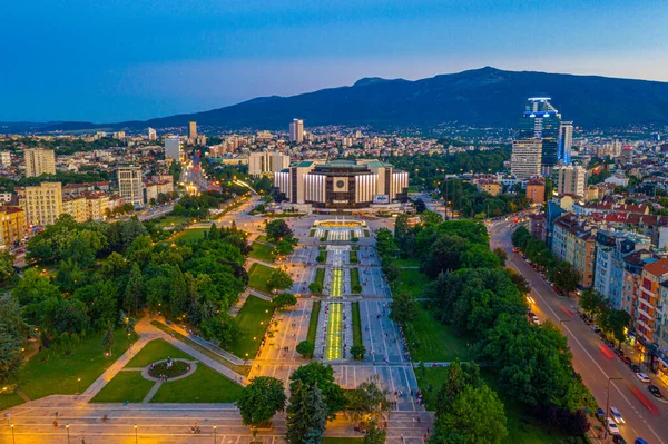 Sonnenuntergang Luftaufnahme Des Nationalen Kulturpalastes Sofia Bulgarien — Stockfoto