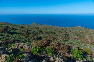 İspanya 'nın Kanarya Adaları El Hierro Adası' ndaki El Sabinar 'da rüzgâr, ardıç ağaçlarını büktü.