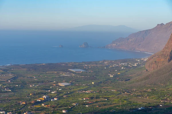 Solnedgång Utsikt Över Jordbrukslandskapet Golfo Dalen Hierro Kanarieöarna Spanien — Stockfoto