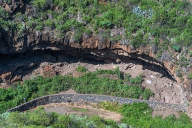 La Palma 'daki El Tendal' daki tarihi mağaralar, Kanarya Adaları, İspanya.