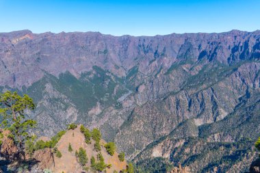 La Palma 'daki Caldera de Taburiente Ulusal Parkı Panoraması, Pico Bejenado, Kanarya Adaları, İspanya.