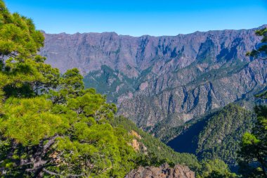 La Palma 'daki Caldera de Taburiente Ulusal Parkı Panoraması, Pico Bejenado, Kanarya Adaları, İspanya.