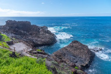 Playa de la zamora 'daki kaya havuzları La Palma, Kanarya Adaları, İspanya.
