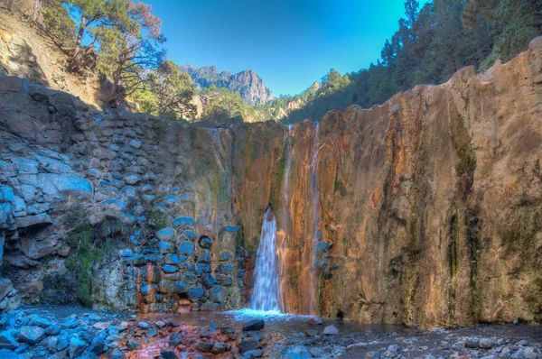 Cascada Los Colores Bij Caldera Taburiente Palma Canarische Eilanden Spanje — Stockfoto