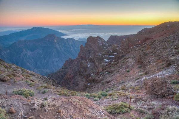 Vista Atardecer Del Parque Nacional Caldera Taburiente Palma Desde Roque — Foto de Stock
