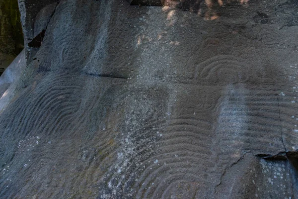 Stone Engravements Made Indigenous People Zarza Cultural Park Palma Canary — Stock Photo, Image