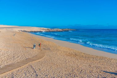 Playa Alzada, Fuerteventura 'daki Corralejo kum tepelerinde, Kanarya Adaları, İspanya.
