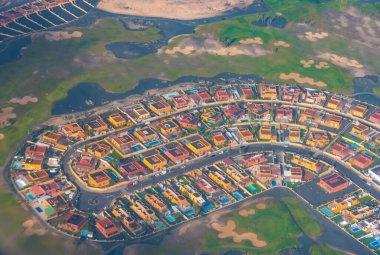 Puerto del Rosario, Fuerteventura, Kanarya Adaları, İspanya 'daki tatil evlerinin hava manzarası..