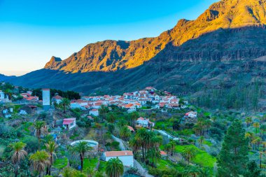 Gran Canaria, Kanarya Adaları, İspanya 'daki Fataga köyünün hava manzarası.