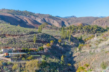 Gran Canaria, Kanarya Adaları, İspanya 'daki Fataga köyünün hava manzarası.