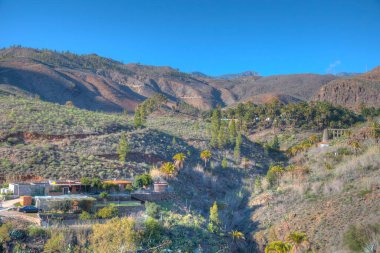 Gran Canaria, Kanarya Adaları, İspanya 'daki Fataga köyünün hava manzarası.