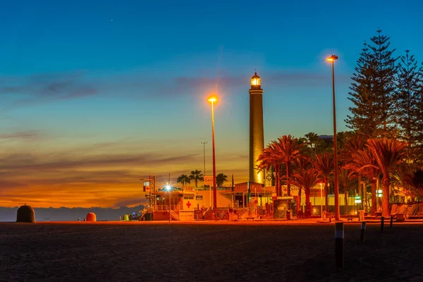 Sonnenuntergang Blick Auf Den Leuchtturm Von Maspalomas Auf Gran Canaria — Stockfoto