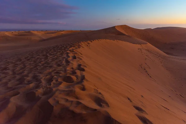 Закат Над Песчаными Дюнами Maspalomas Гран Канария Канарские Острова Испания — стоковое фото