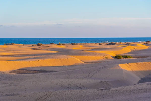 Západ Slunce Nad Písečnými Dunami Maspalomas Gran Canaria Kanárské Ostrovy — Stock fotografie
